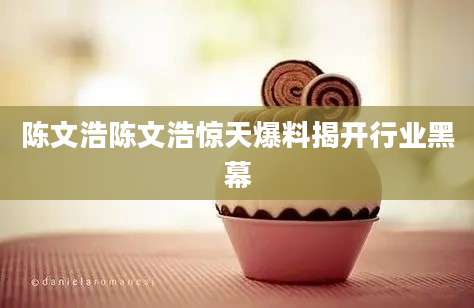 陈文浩陈文浩惊天爆料揭开行业黑幕
