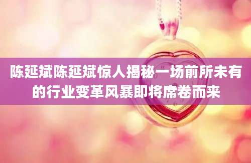 陈延斌陈延斌惊人揭秘一场前所未有的行业变革风暴即将席卷而来
