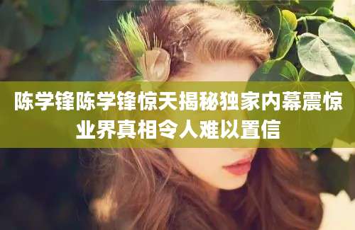 陈学锋陈学锋惊天揭秘独家内幕震惊业界真相令人难以置信