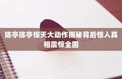 陈亭陈亭惊天大动作揭秘背后惊人真相震惊全国