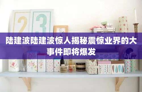 陆建波陆建波惊人揭秘震惊业界的大事件即将爆发