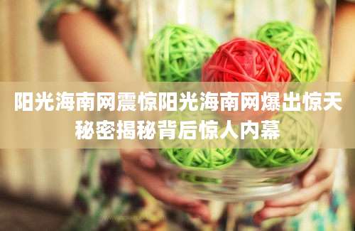 阳光海南网震惊阳光海南网爆出惊天秘密揭秘背后惊人内幕