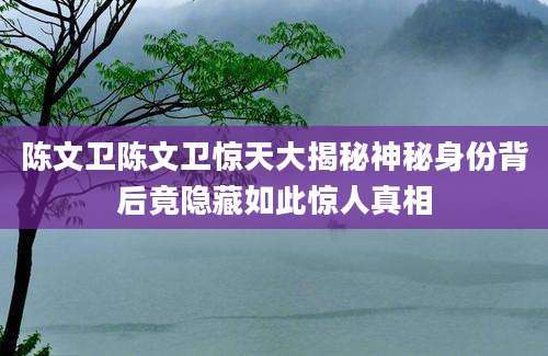 陈文卫陈文卫惊天大揭秘神秘身份背后竟隐藏如此惊人真相