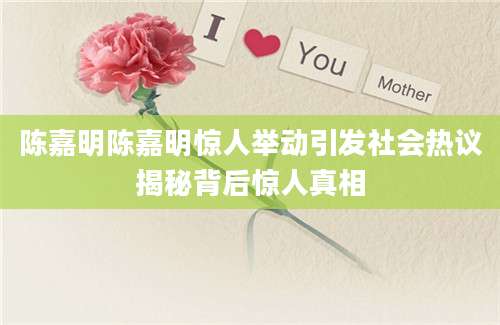 陈嘉明陈嘉明惊人举动引发社会热议揭秘背后惊人真相