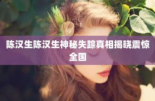陈汉生陈汉生神秘失踪真相揭晓震惊全国