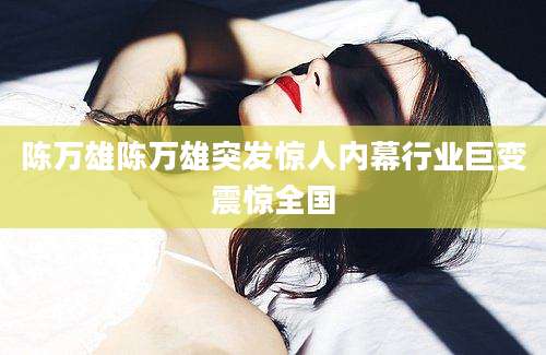 陈万雄陈万雄突发惊人内幕行业巨变震惊全国